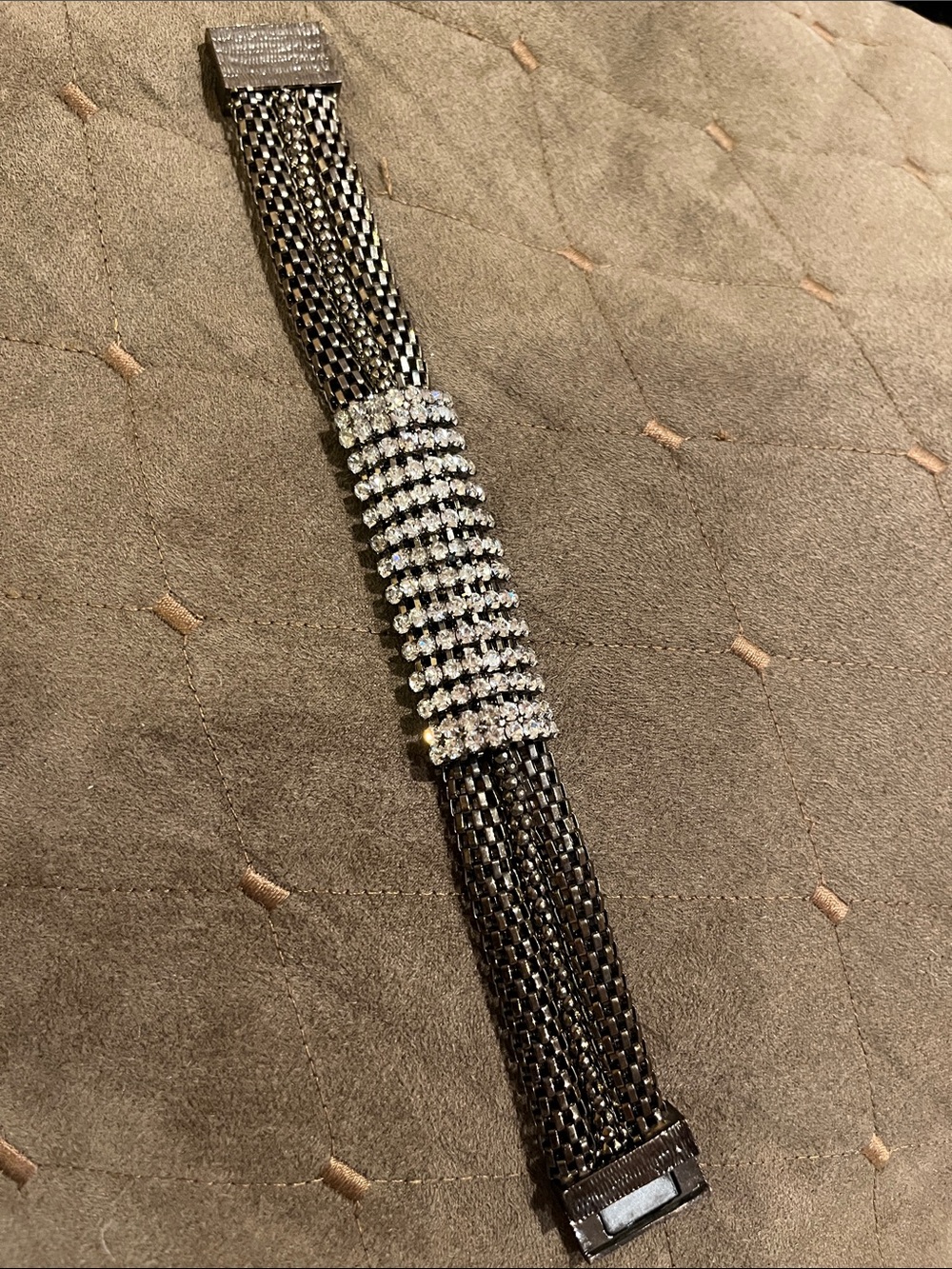 Crystal-Accented Black Multi-Strand Mesh Bracelet